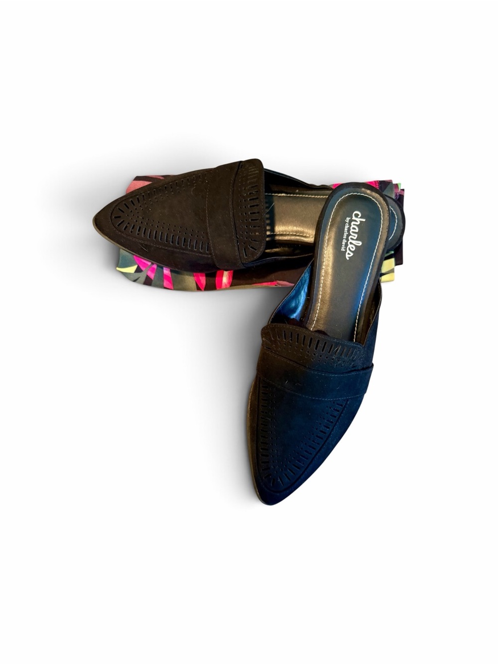 Charles By Charles David Black Pointed Suede Slip-On Mules